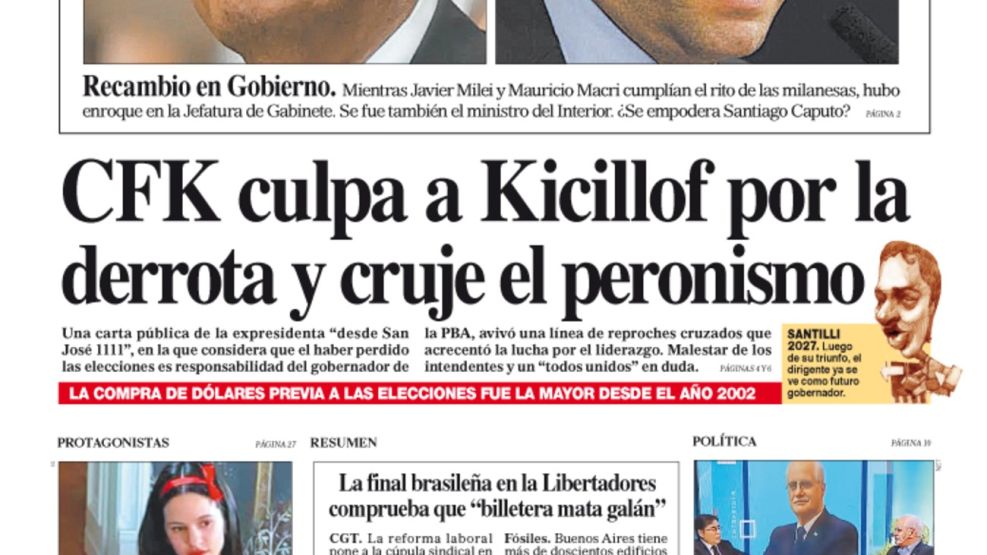 La tapa del Diario PERFIL del sábado 1° de noviembre de 2025