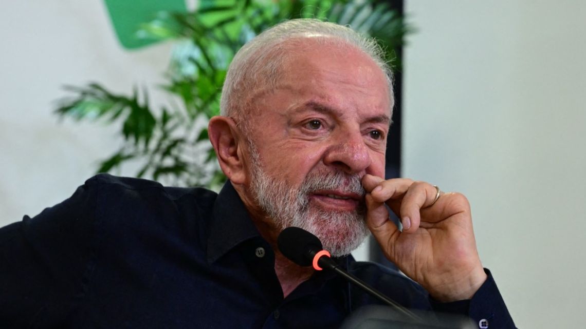Brazil's President Luiz Inacio Lula da Silva speaks with foreign media ahead of the COP30 UN Climate Change Conference in Belem, Para State, Brazil on November 4, 2025.