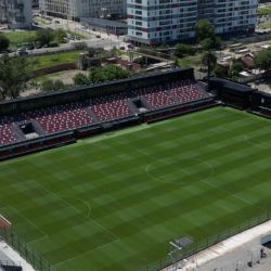 Aerial view of the Claudio 'Chiqui' Tapia Stadium, home of the Club Atletico Barracas Central football team, taken in Buenos Aires on October 31, 2025. 