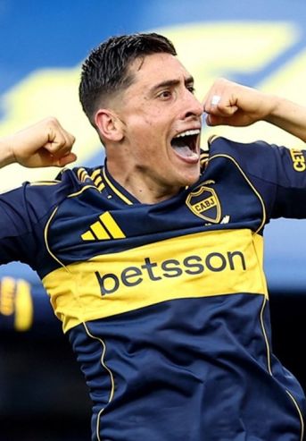 Miguel Merentiel celebrando su gol en el Superclásico