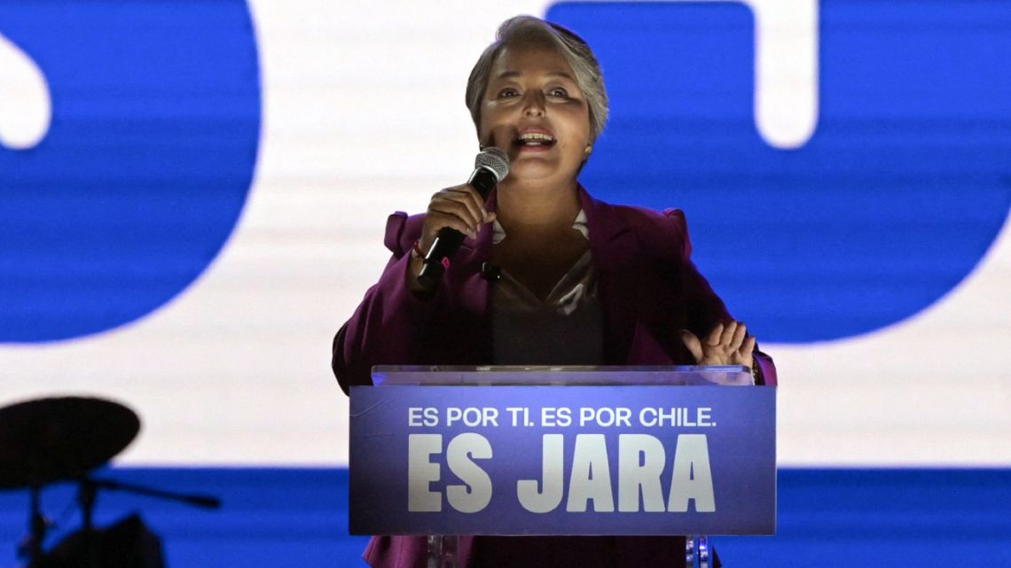 Chile's presidential candidate Jeannette Jara of the Unidad por Chile coalition speaks during her campaign closing rally in Santiago on November 11, 2025. 