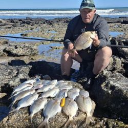 Tras sorprender con las primeras lisas en el Quequén Salado, Uzidinger ahora volvió a la carga con los sargos en los famosos pedregales cercanos a Claromecó, un ambiente que conoce al detalle.