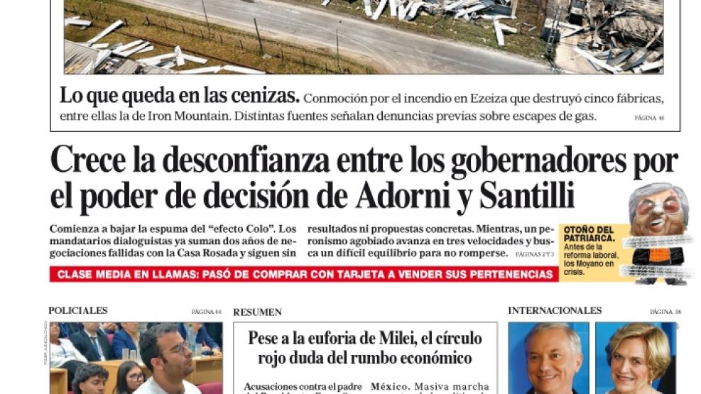 La tapa del Diario PERFIL del domingo 16 de noviembre de 2025