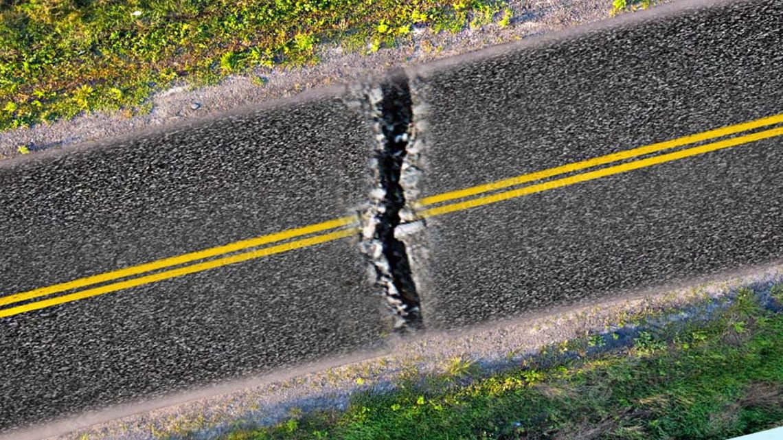 Crack in the road.