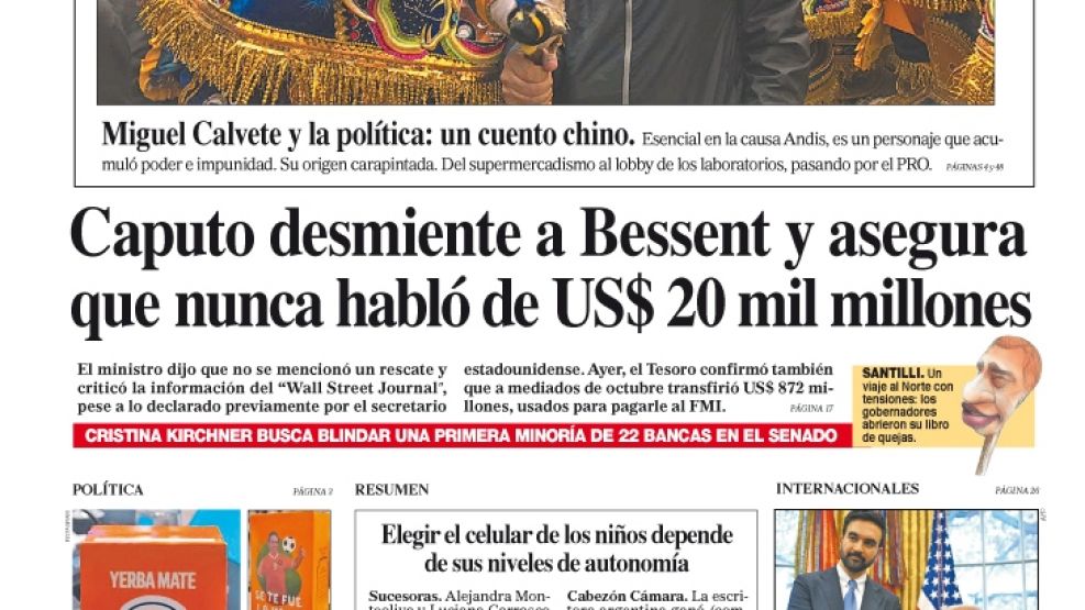 La tapa del Diario PERFIL del sábado 22 de noviembre de 2025