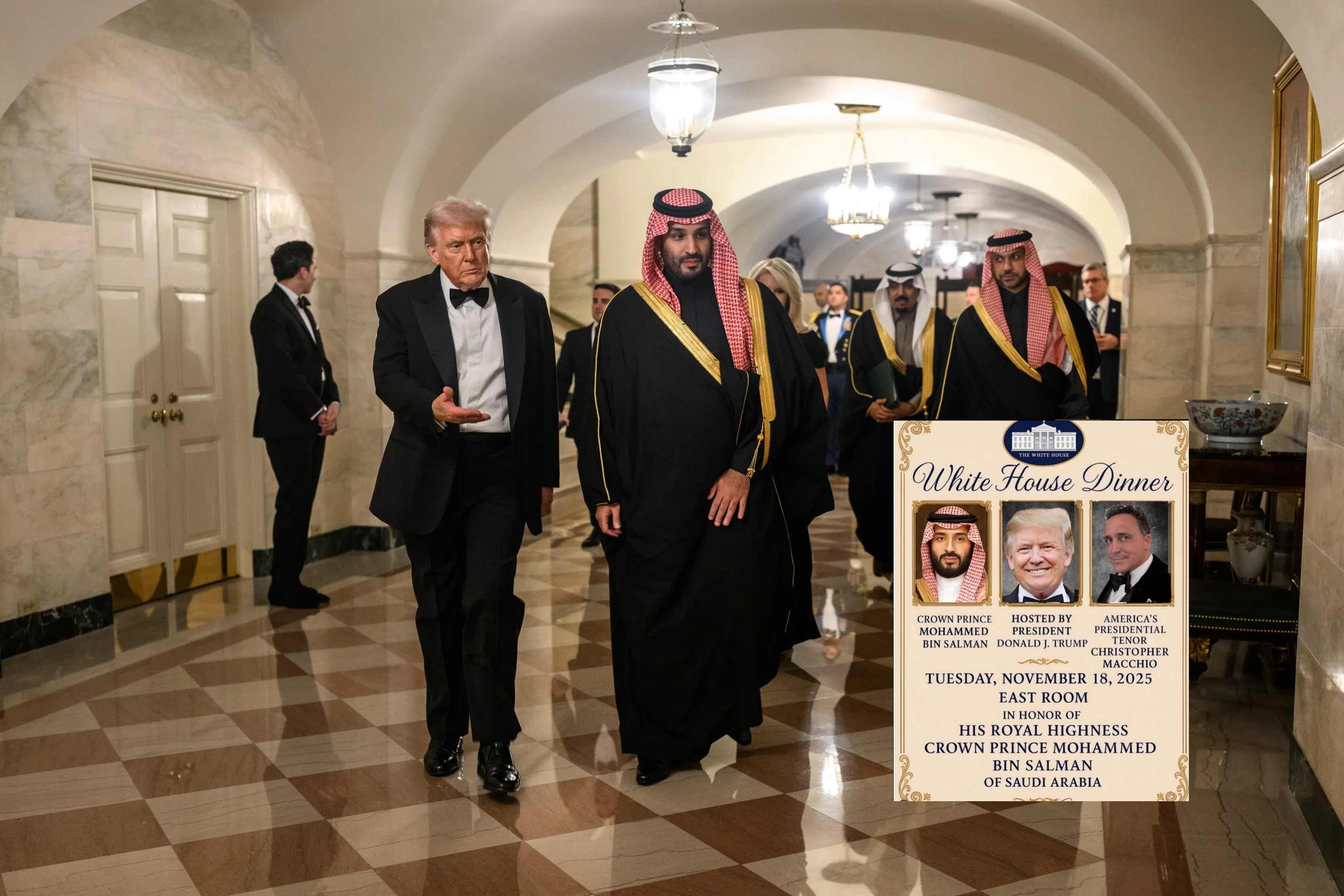 Trump, anfitrión de la cena de gala al príncipe saudí Mohammed bin Salman.