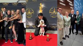 Algunas postales de la entrega del Martín Fierro Latino: Daniel Ambrosino y Claudia Albertario junto figuras de locales, Ramoncito el perro de Hernán Lirio y los jurados argentinos que viajaron para entregar las estatuillas.