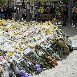 La gente coloca flores fuera de los bloques de apartamentos Wang Fuk Court tras el mortal incendio en el distrito de Tai Po de Hong Kong. Foto de Peter PARKS / AFP | Foto:AFP