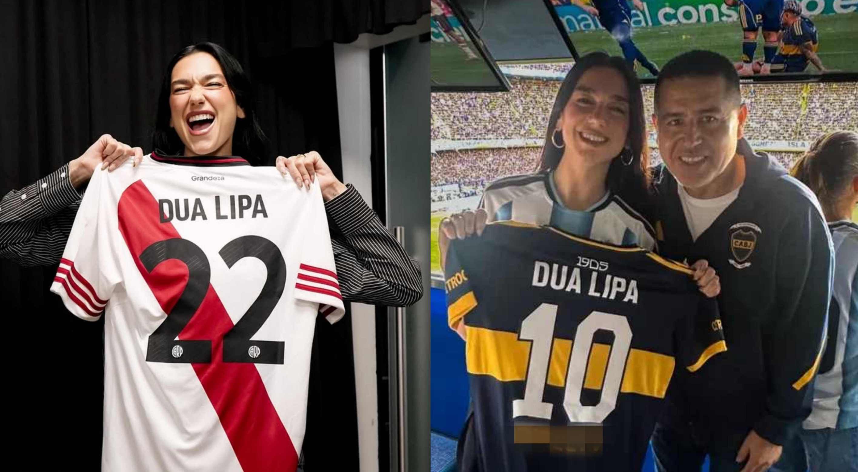 Noviembre 2025.Dua Lipa en River; y con Riquelme en el clásico Boca-River.