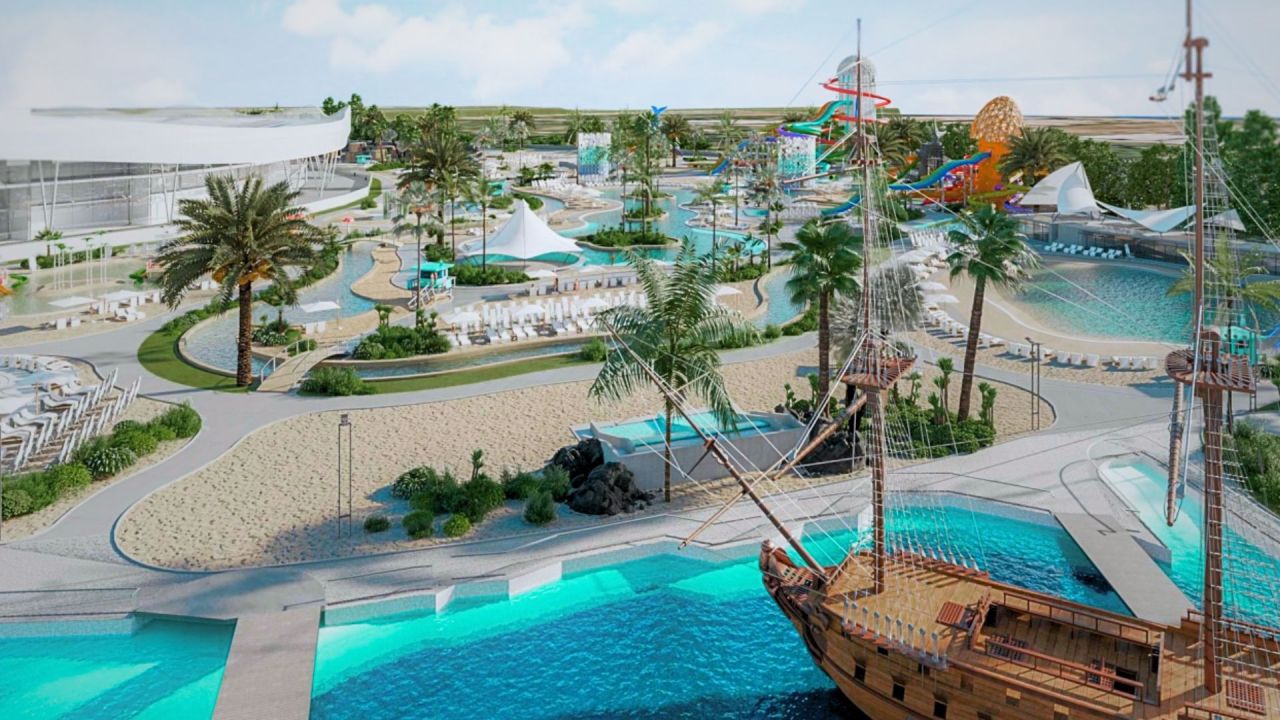 Vista aérea del predio de Infinito Water Park en construcción