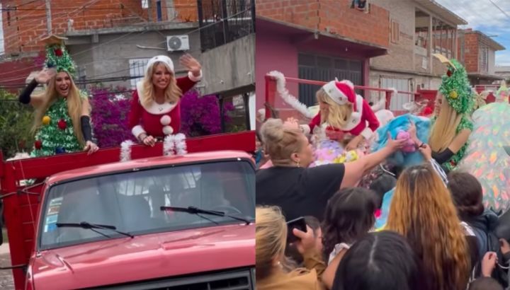 A bordo de un camión, Stefy y Vicky Xipolitakis repartieron regalos en Villa Fiorito por Navidad: el video