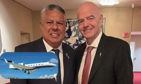 Chiqui Tapia, Gianni Infantino y el avión LV-JQW que lo trasladó a Washington