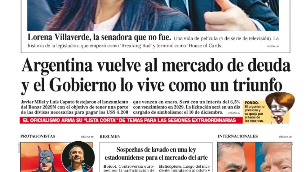 La tapa del Diario PERFIL del sábado 6 de diciembre de 2025