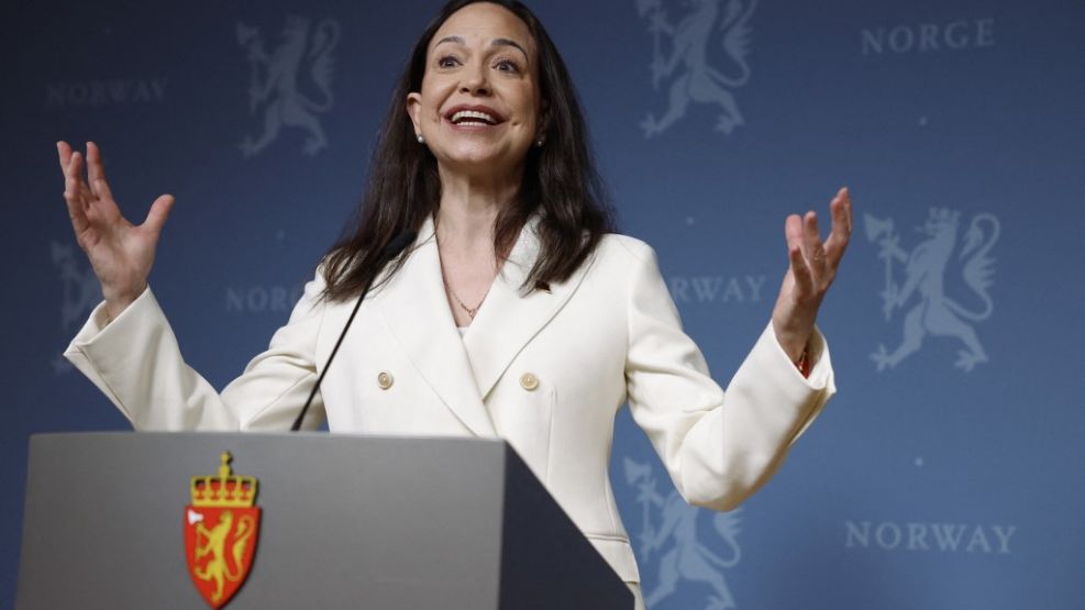 María Corina Machado en conferencia de prensa en Oslo