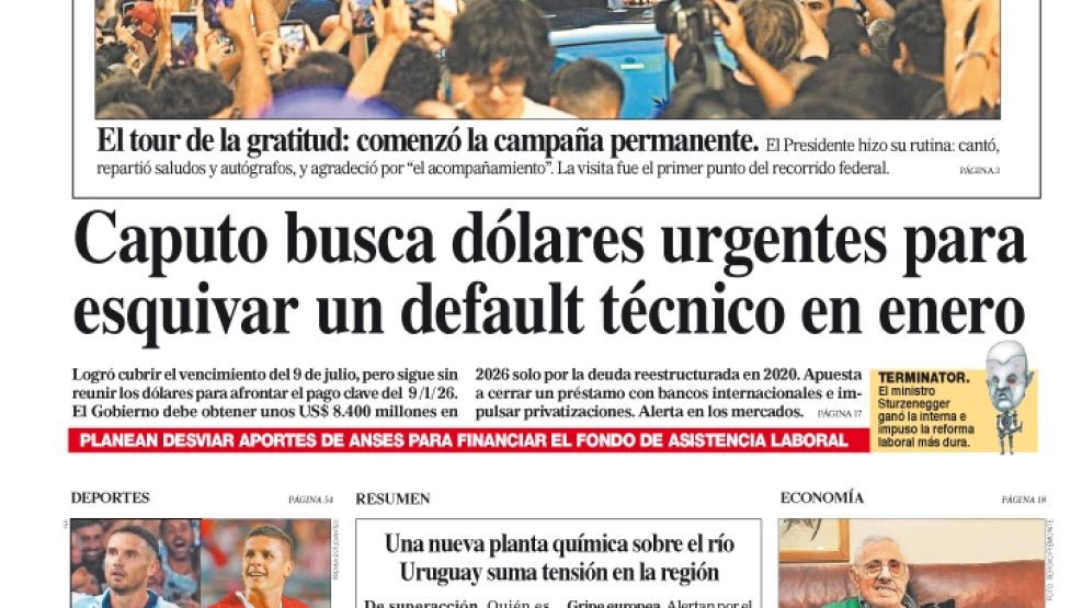 La tapa del Diario PERFIL del sábado 13 de diciembre de 2025