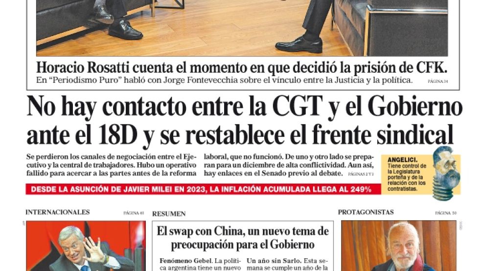 La tapa del Diario PERFIL del domingo 14 de diciembre de 2025