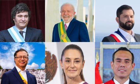 Javier Milei, Lula da Silva, Gabriel Boric, Gustavo Petro, Silvia Sheinbaum y José Jerí
