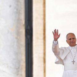 El Papa León XIV saluda a la multitud durante la Audiencia Jubilar en la Plaza de San Pedro en el Vaticano. | Foto:Andreas Solaro / AFP