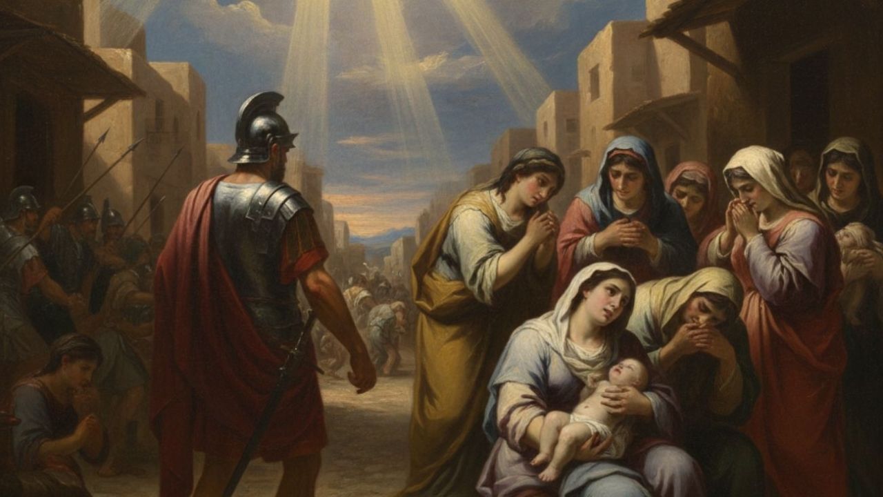 Cartel alusivo al Día de los Inocentes y escenas de celebración