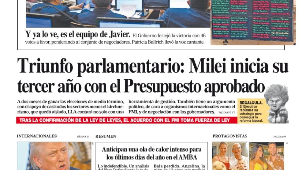 La tapa del Diario PERFIL del sábado 27 de diciembre de 2025