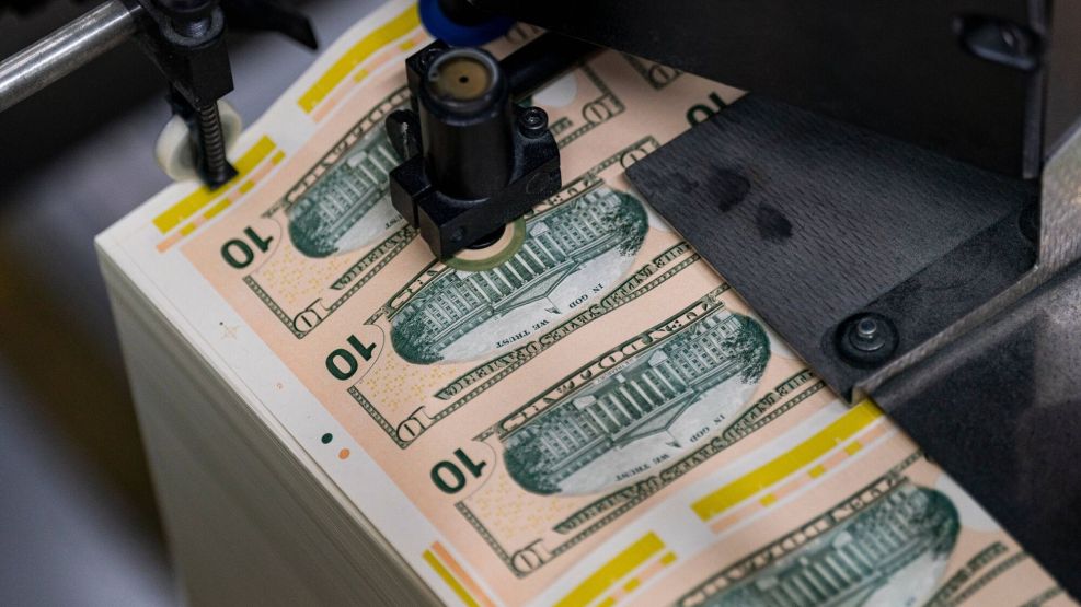 Stacks of $10 dollar notes.