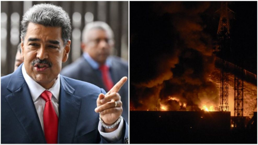 Nicolás Maduro fue capturado por fuerzas militares estadounidenses. A la derecha, uno de los cuarteles del ejército chavista en llamas.