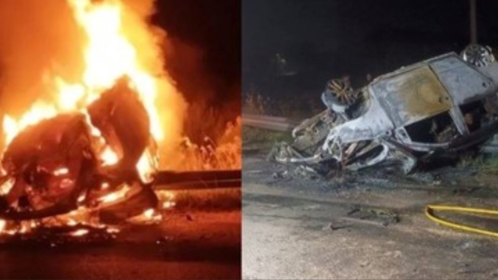 Otra tragedia en Entre Ríos: Cuatro muertos en un auto que volcó y se prendió fuego sobre el asfalto