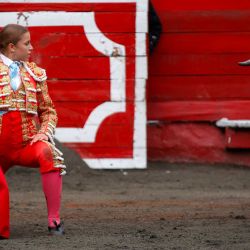 La novillera española Olga Casado se presenta durante la Feria Taurina de Manizales, en Manizales, Colombia. | Foto:John Bonilla / AFP