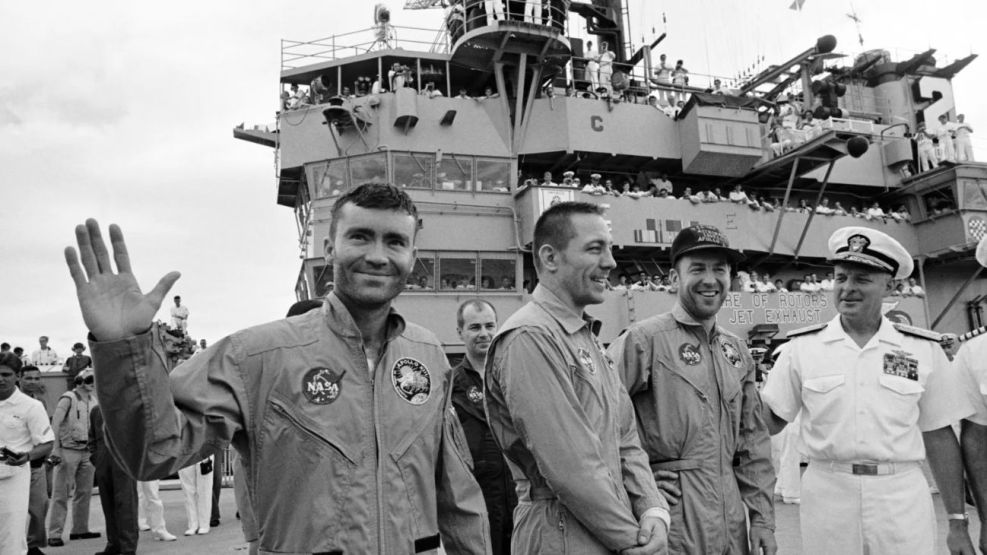 Integrantes de la Apolo 13: Jim Lovell, Fred Haise y Jack Swigert 