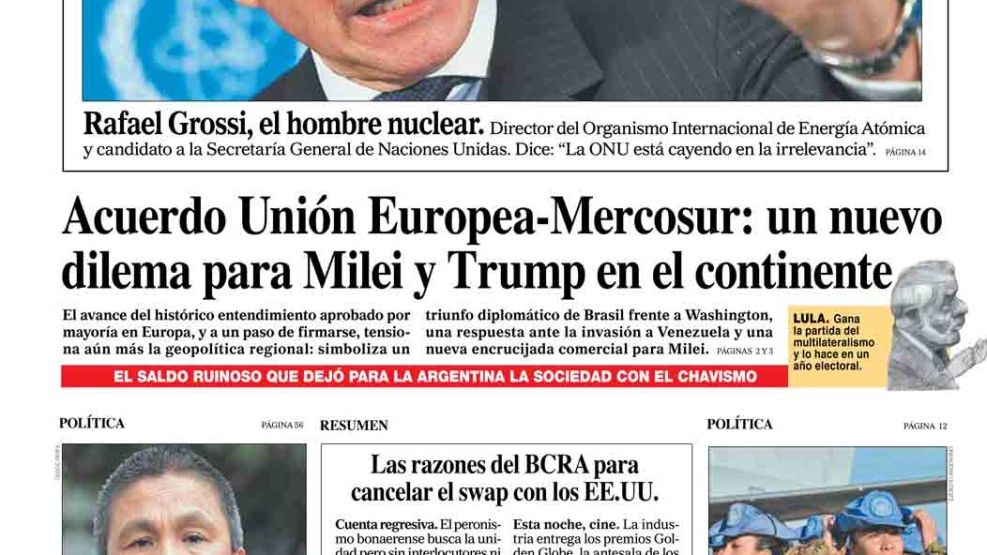 La tapa del Diario PERFIL del domingo 11 de enero de 2026