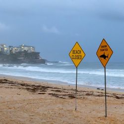 Un visitante camina por la orilla cerca del cartel de cierre de la playa North Steyne en Sídney. Un tiburón atacó a un surfista en una playa oceánica de Sídney, en el tercer ataque de tiburón en la ciudad australiana en dos días, informaron las autoridades. | Foto:Steven Markham / AFP