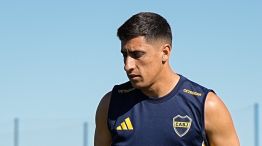 Miguel Merentiel en el entrenamiento de Boca Juniors