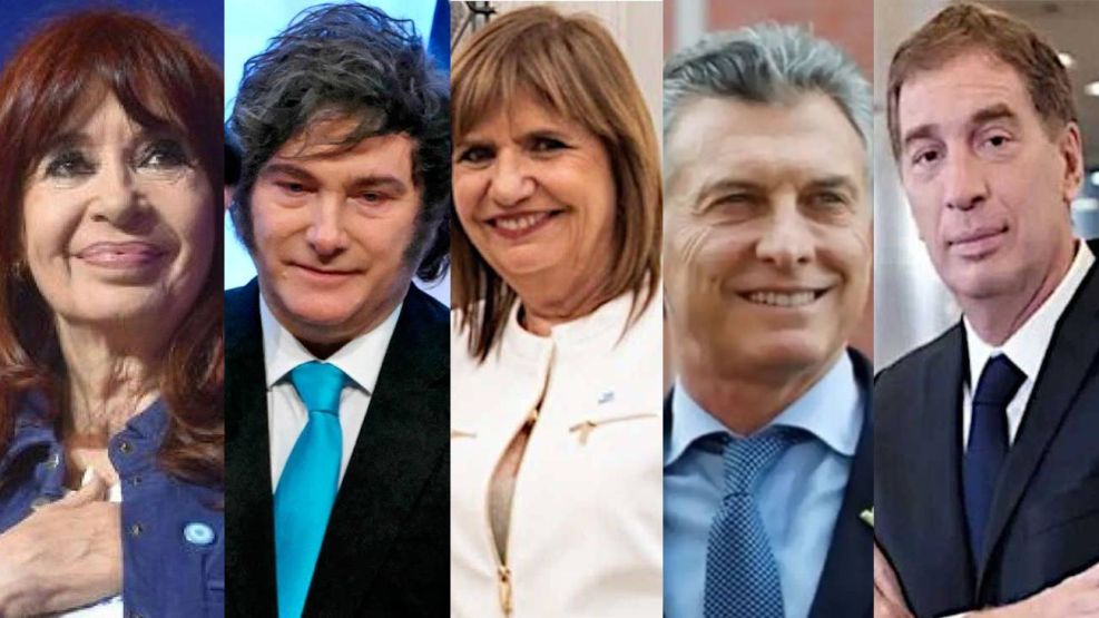 Cristina Kirchner, Javier Milei, Patricia Bullrich, Mauricio Macri y Diego Santilli
