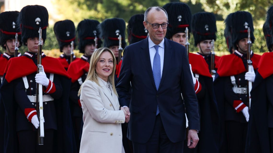 Giorgia Meloni and Friedrich Merz in Rome on January 23, 2026.