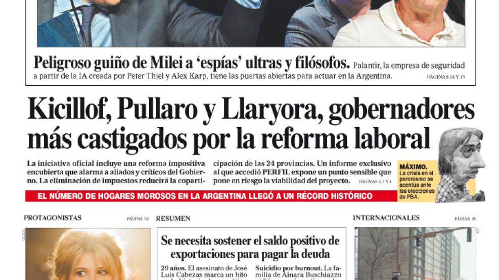 La tapa del Diario PERFIL del domingo 25 de enero de 2026