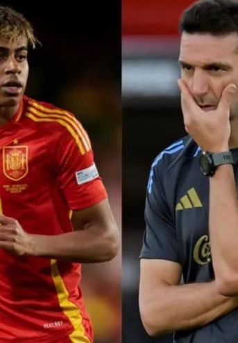 Lamine Yamal y Lionel Scaloni