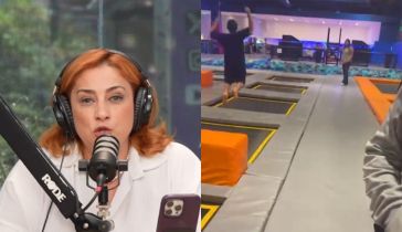 María Julia Oliván y su hijo en una sala de juegos