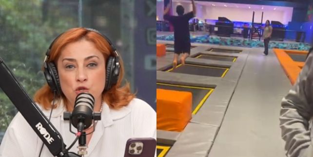 María Julia Oliván y su hijo en una sala de juegos