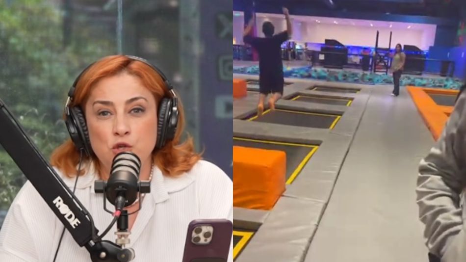 María Julia Oliván y su hijo en una sala de juegos