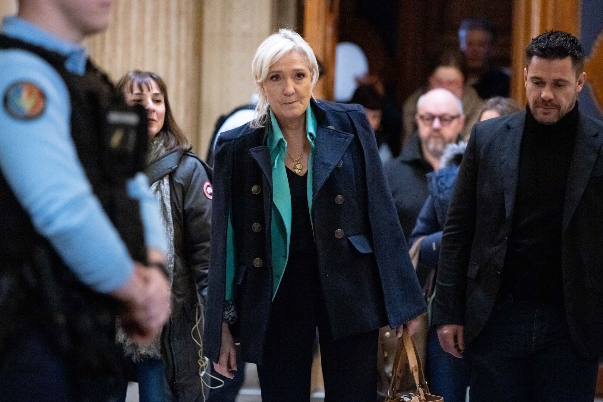 Marine Le Pen arrives at court on Paris on Feb. 10.