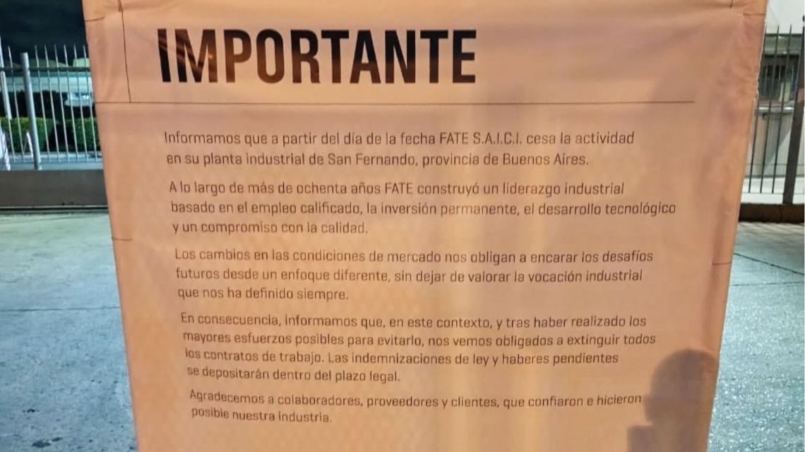 Fin de una era industrial: Fate anuncia el cierre definitivo de su ...
