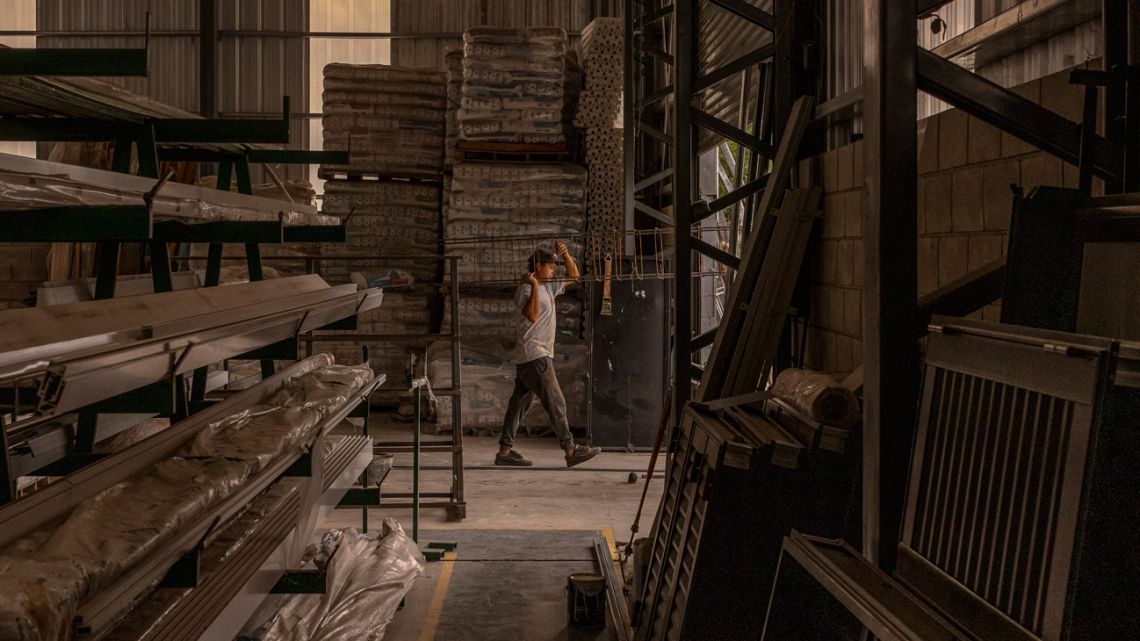 A worker at the Elseg S.r.l. factory in Villa Constitución, Santa Fe Province.