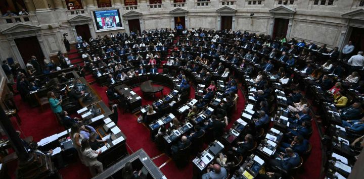 Miembros de la cámara de diputados asisten a una sesión para debatir reformas de la ley laboral en el Congreso Nacional. Foto de Luis ROBAYO / AFP