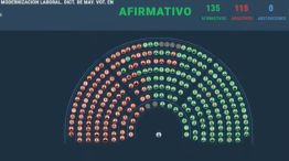 El resultado de la votación de la Reforma Laboral en Diputados: 135 votos a favor, 115 en contra.