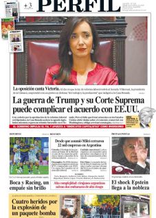 La tapa del Diario PERFIL del sábado 21 de febrero de 2026