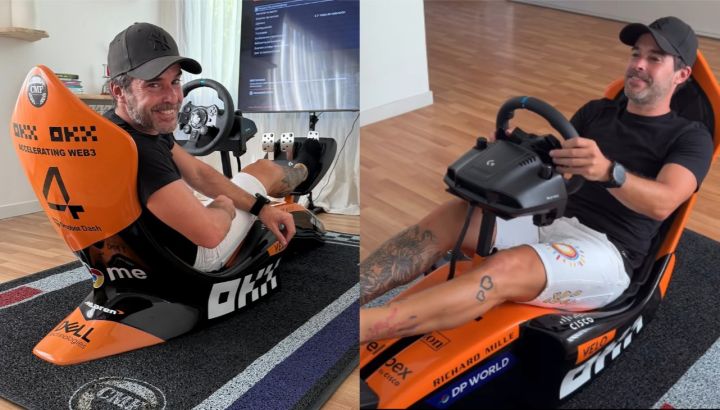 Nicolás Cabré mostró su soñado espacio gamer con un simulador de carreras: butaca acolchada y colores vibrantes