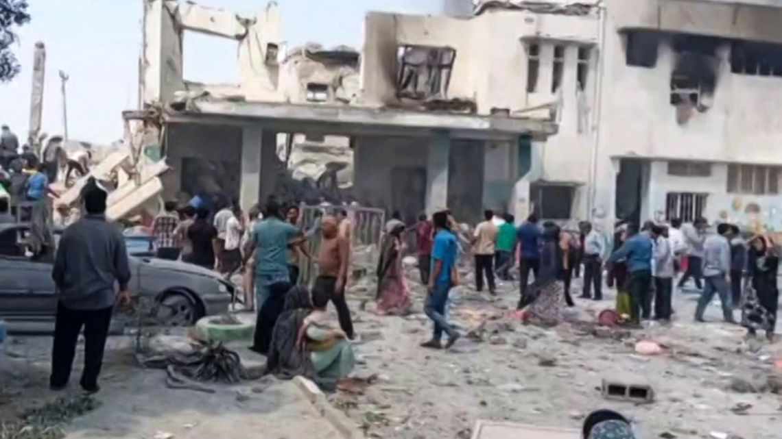 This image grab taken from Iranian state television broadcasted on February 28, 2026, show what it says is the site of deadly US and Israeli strikes that hit a girls' elementary school in Minab, in the southern Iranian province of Hormozgan near the…