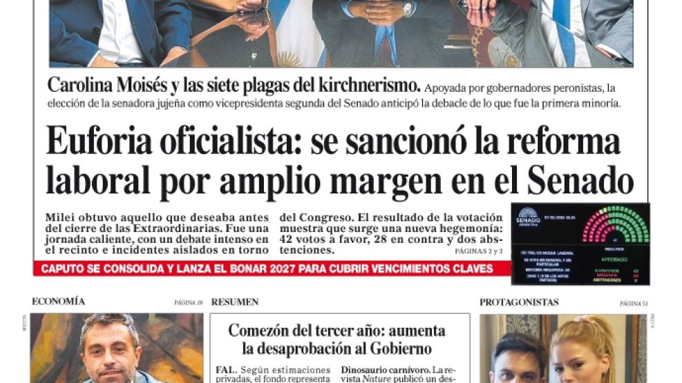 La tapa del Diario PERFIL del sábado 28 de febrero de 2026