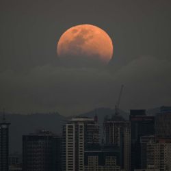 Una luna llena, también conocida como la "Luna de Sangre", se eleva sobre los edificios en Manila. Foto de Ted ALJIBE / AFP | Foto:AFP
