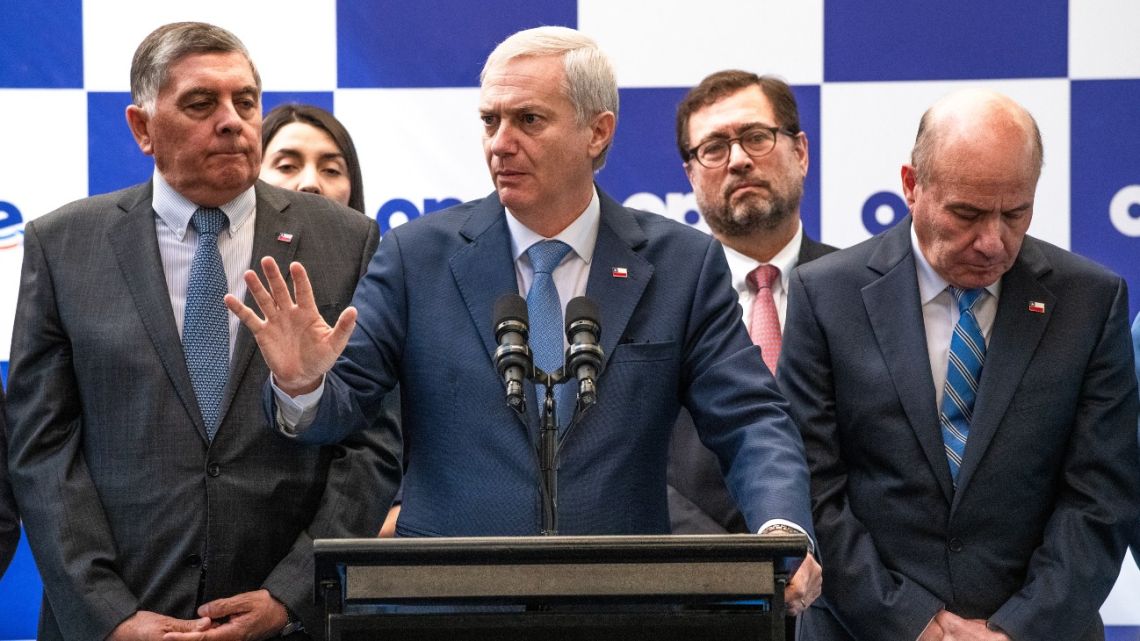 Chile’s President-Elect José Antonio Kast speaks during a press conference in Santiago on March 3.